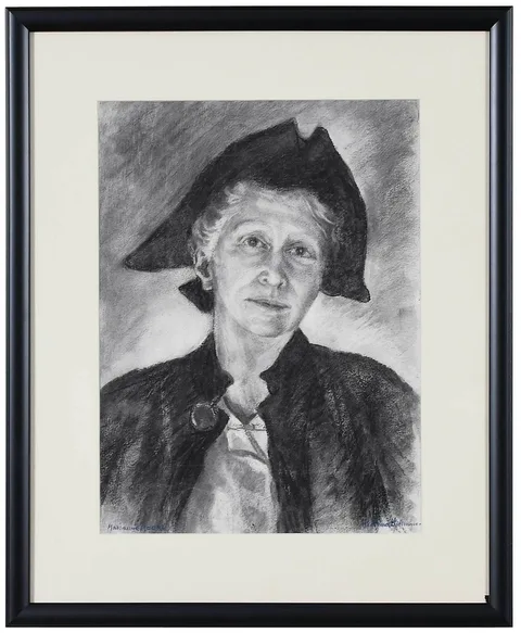Malvina Cornell Hoffman Drawing, Portrait of the Poet Marianne Moore, charcoal and chalk on paper