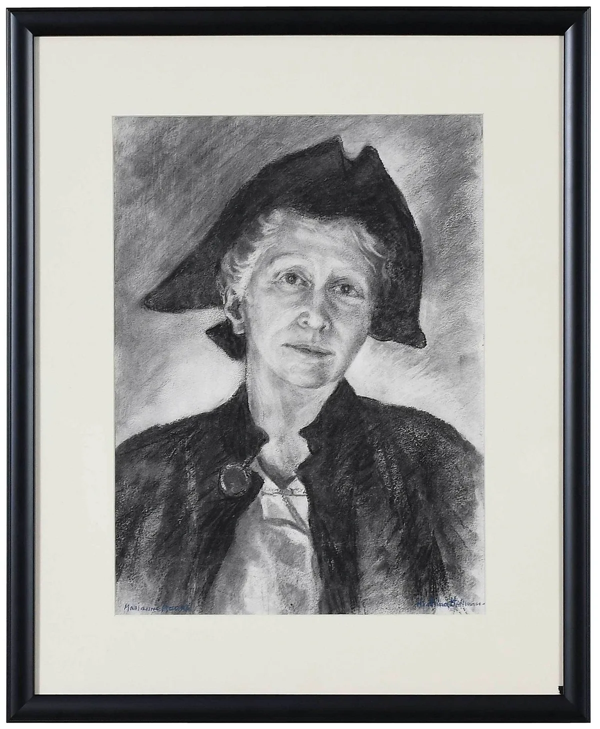 Malvina Cornell Hoffman Drawing, Portrait of the Poet Marianne Moore, charcoal and chalk on paper