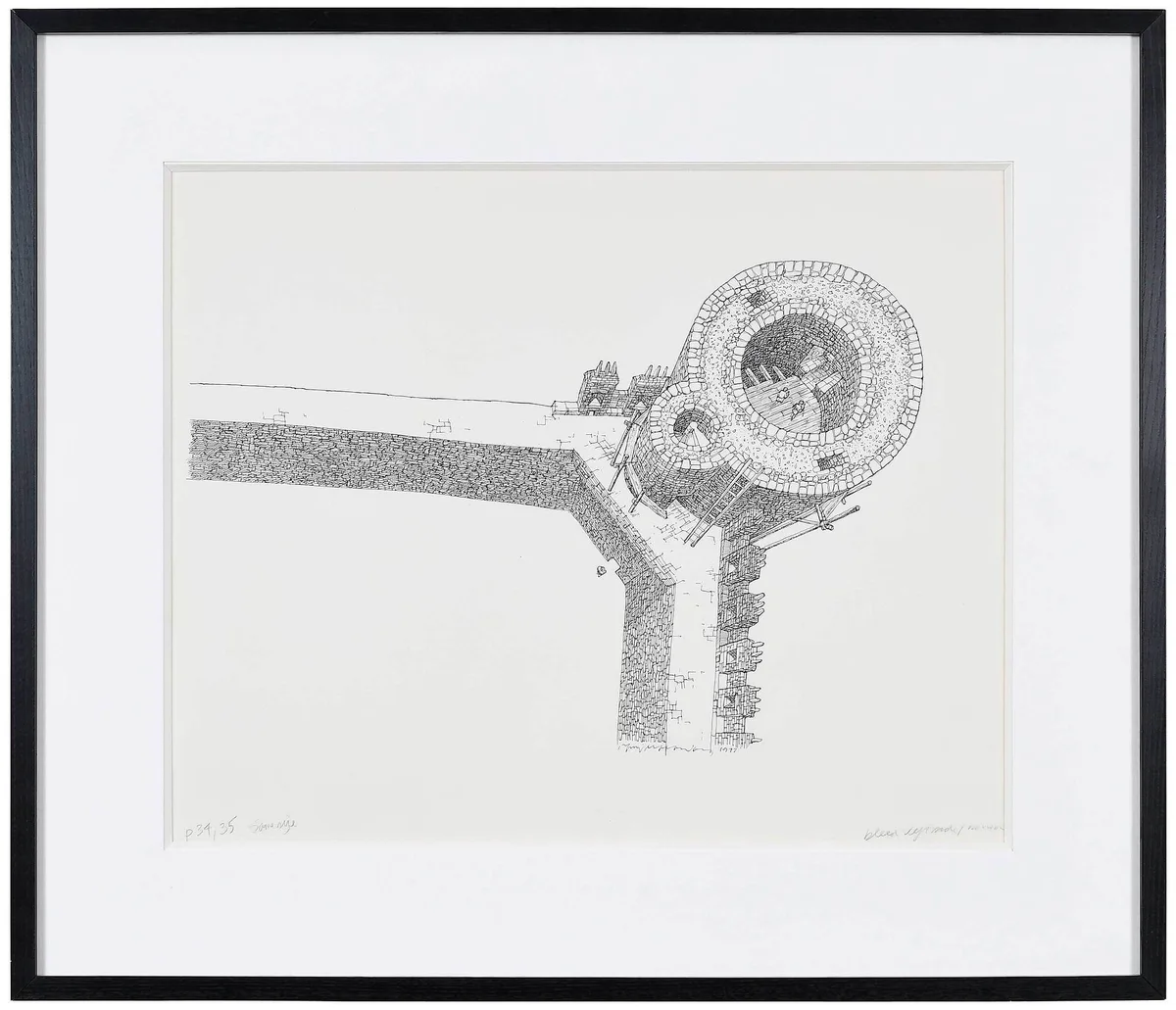 Tower Construction by David Macaulay, 1977, pen and ink on paper, offered Sep 2022