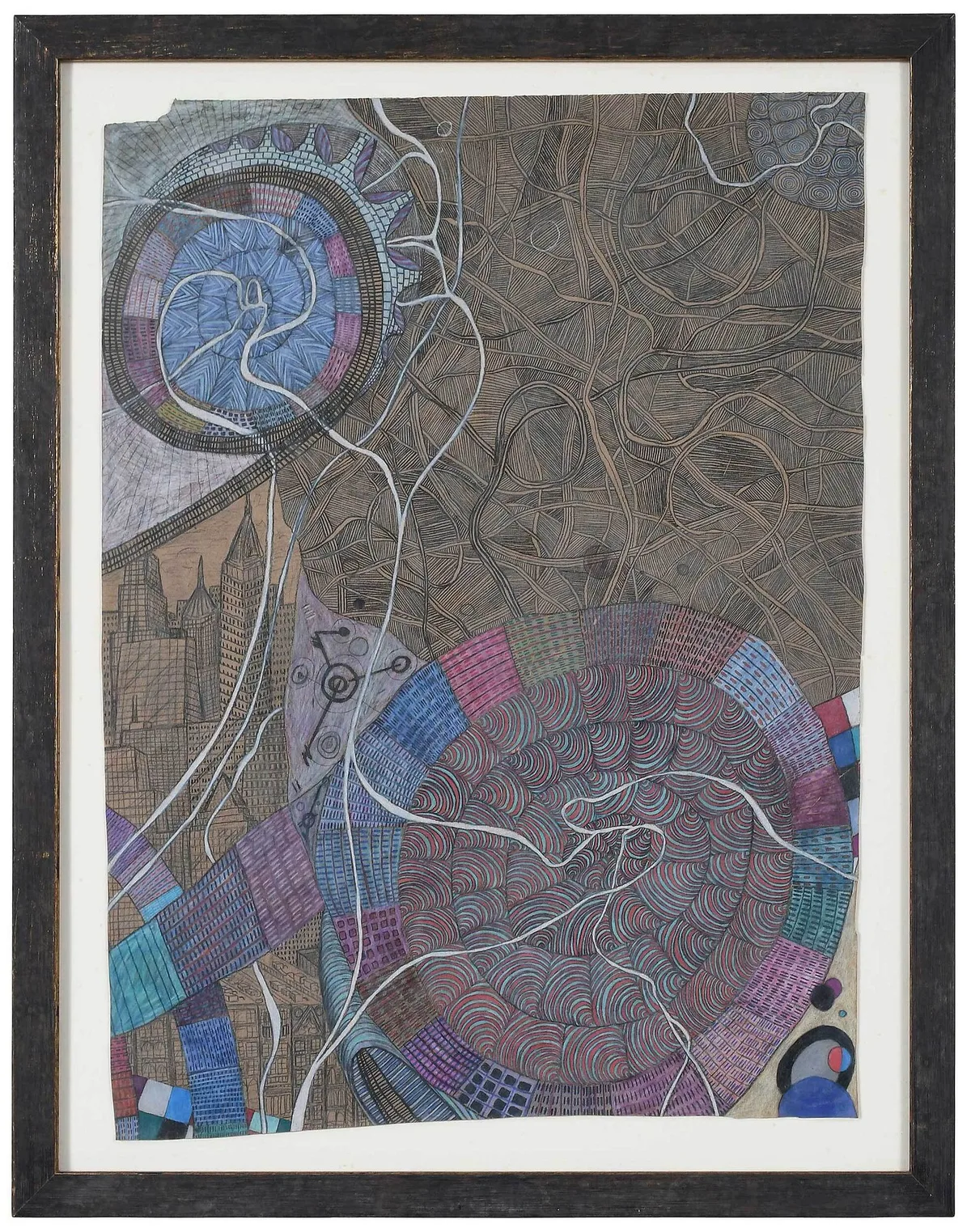 George Lowe, Abstract with Cityscape, not apparently signed, watercolor and ink on paper
