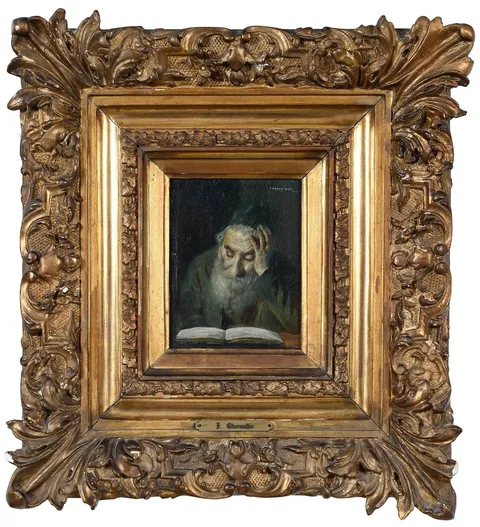 Franz Obermüller, Old Jewish Man Reading, oil on board