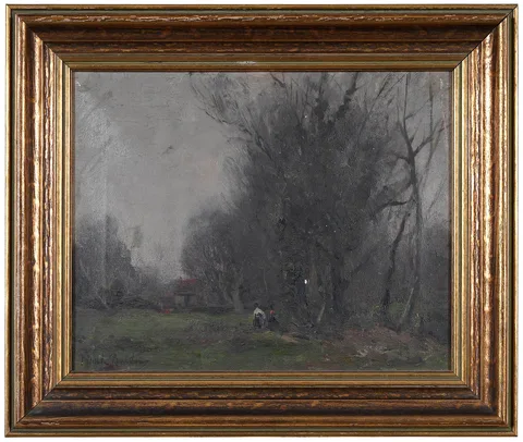 John Noble Barlow, Evening Landscape, Burnham Beeches, oil on canvas