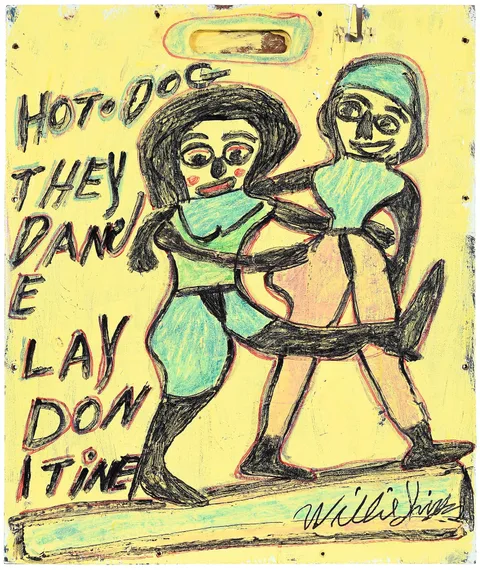 Willie Jinks, Two Sided: Red Bird Fly Away/Hot Dog They Dance, paint and marker on board