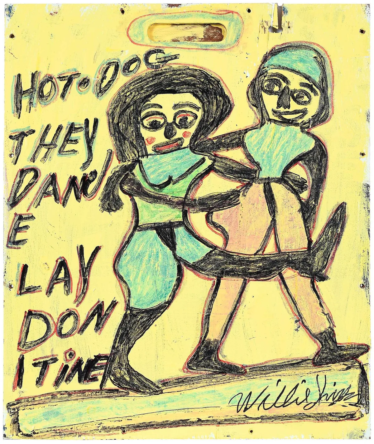 Willie Jinks, Two Sided: Red Bird Fly Away/Hot Dog They Dance, paint and marker on board