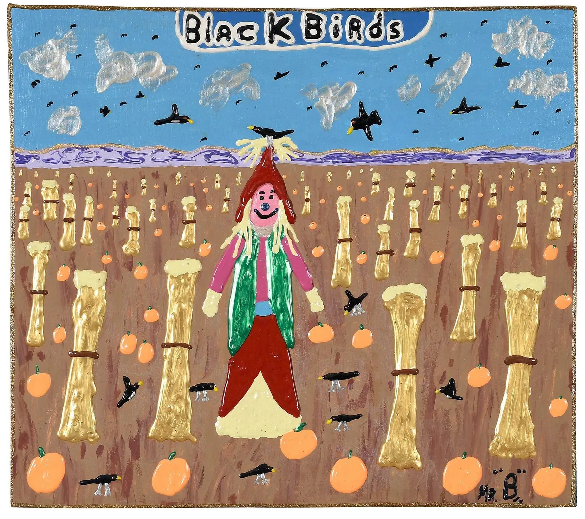 Jack (Mr. B.) Beverland, Pumpkin Patch, mixed media on clapboard panel