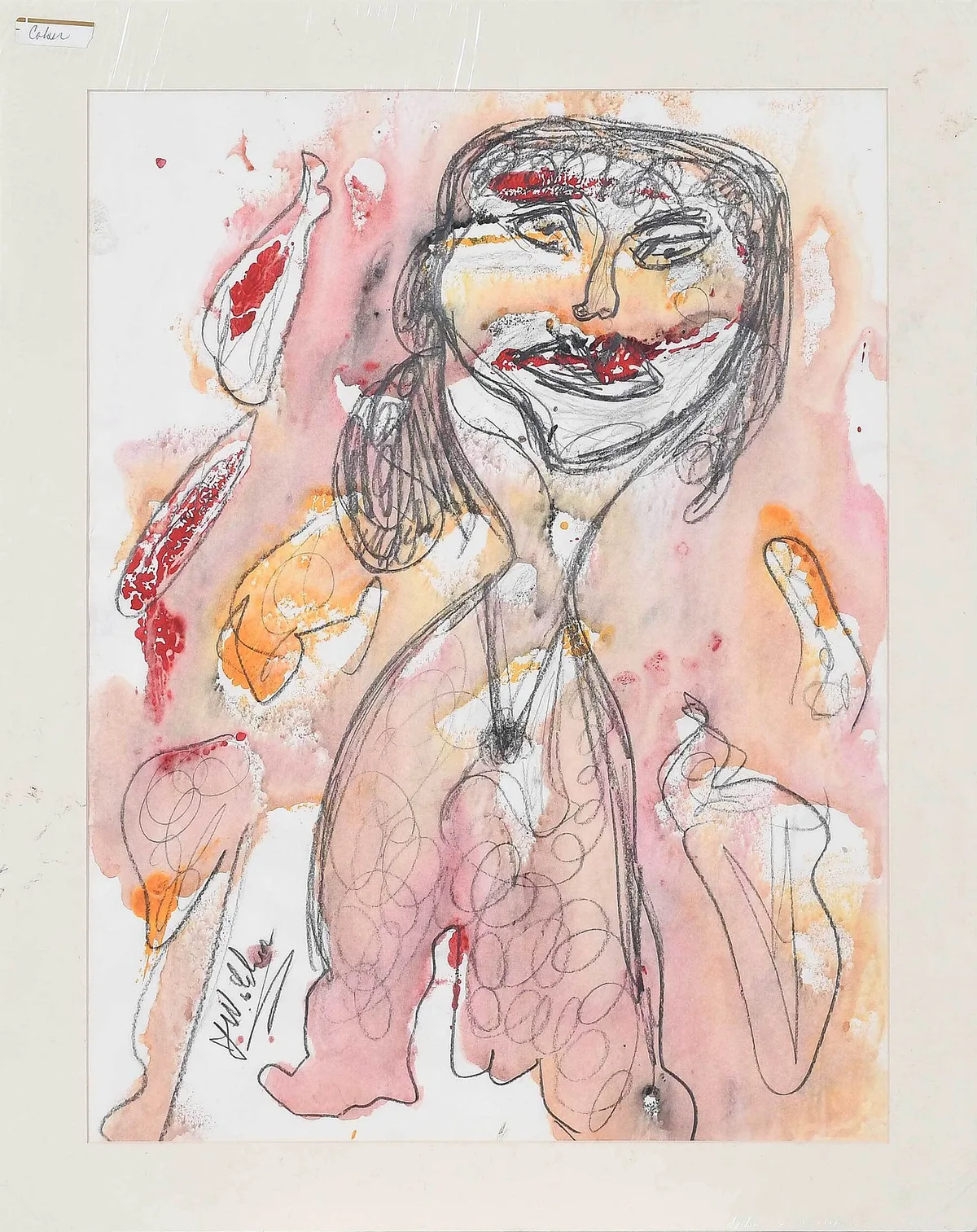 Jerry Coker, Pink Woman, watercolor and graphite on paper