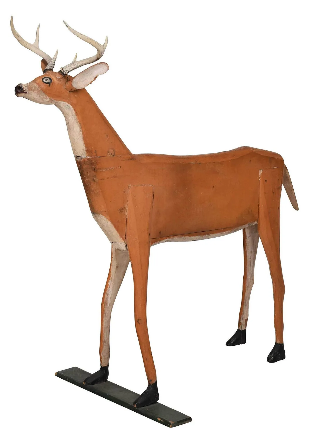 Archie Gilbert, deer sculpture, circa 1940, carved and painted wood with real antlers