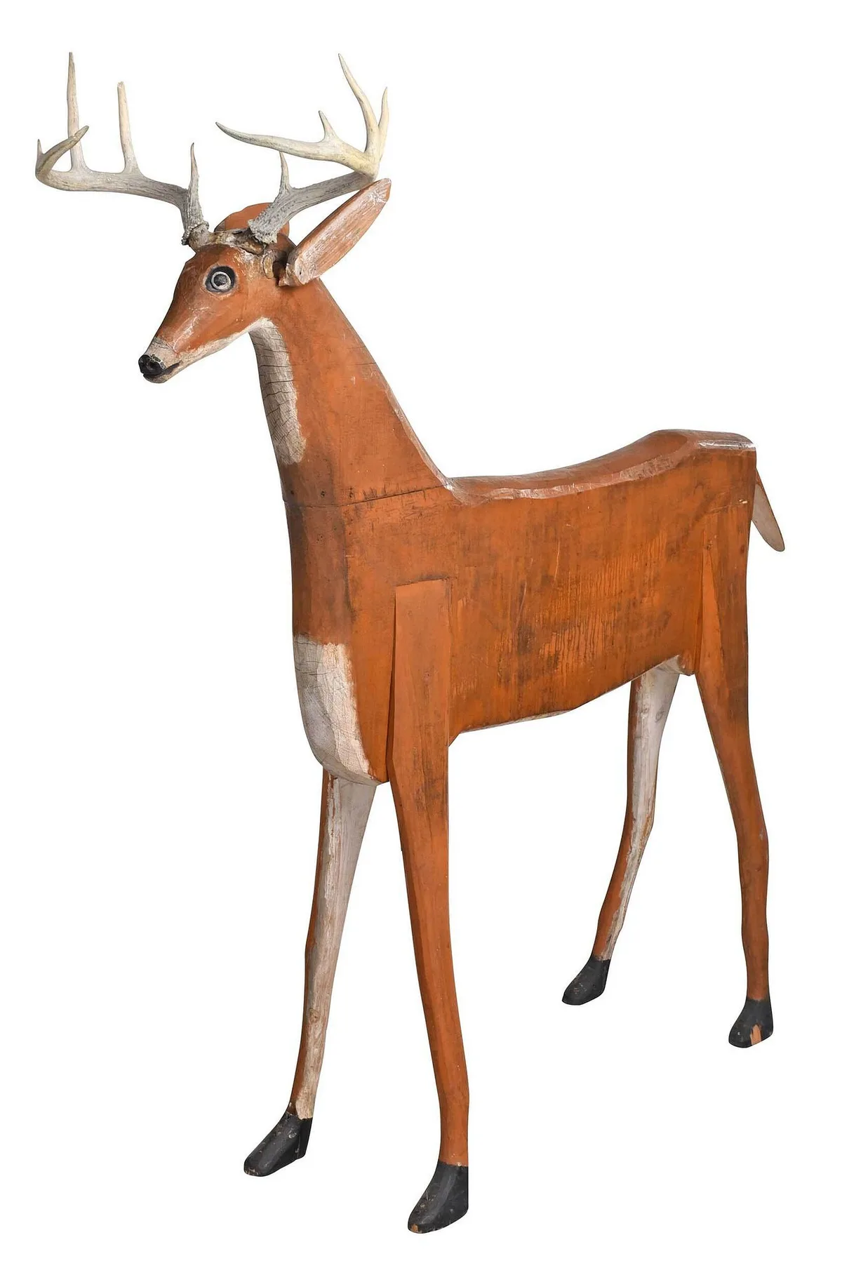 deer sculpture by Archie Gilbert, circa 1940, carved and painted wood, sold Jul 2022