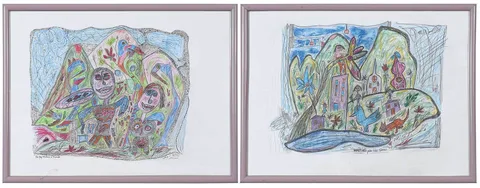 Jerry Coker, Two drawings: Waiting for the snow, colored pencil and graphite on paper