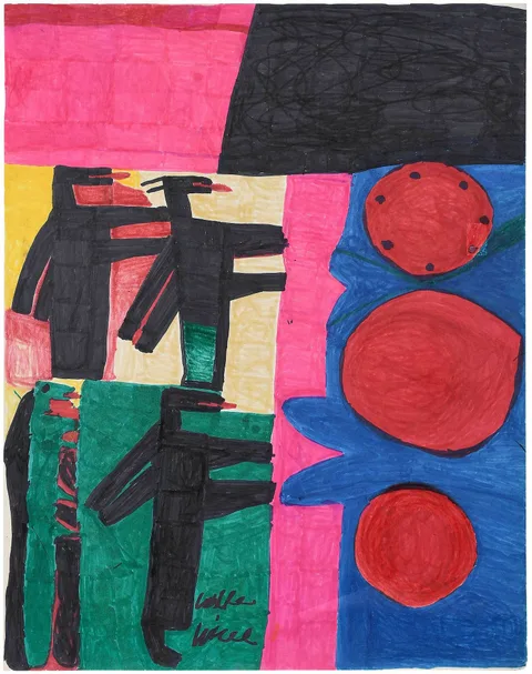 Willie White, Dinosaur Birds, colored marker on paper