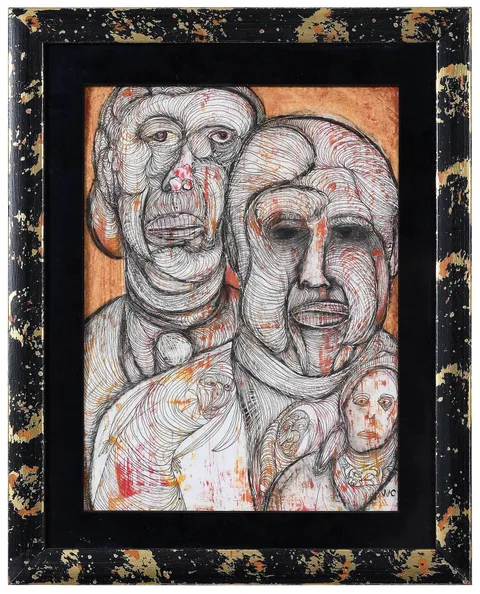 J. J. Cromer, Family Portrait, mixed media on paper