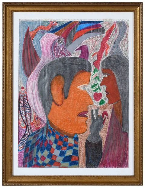 Simon Sparrow, Untitled, Adam and Eve, crayon and graphite on paper