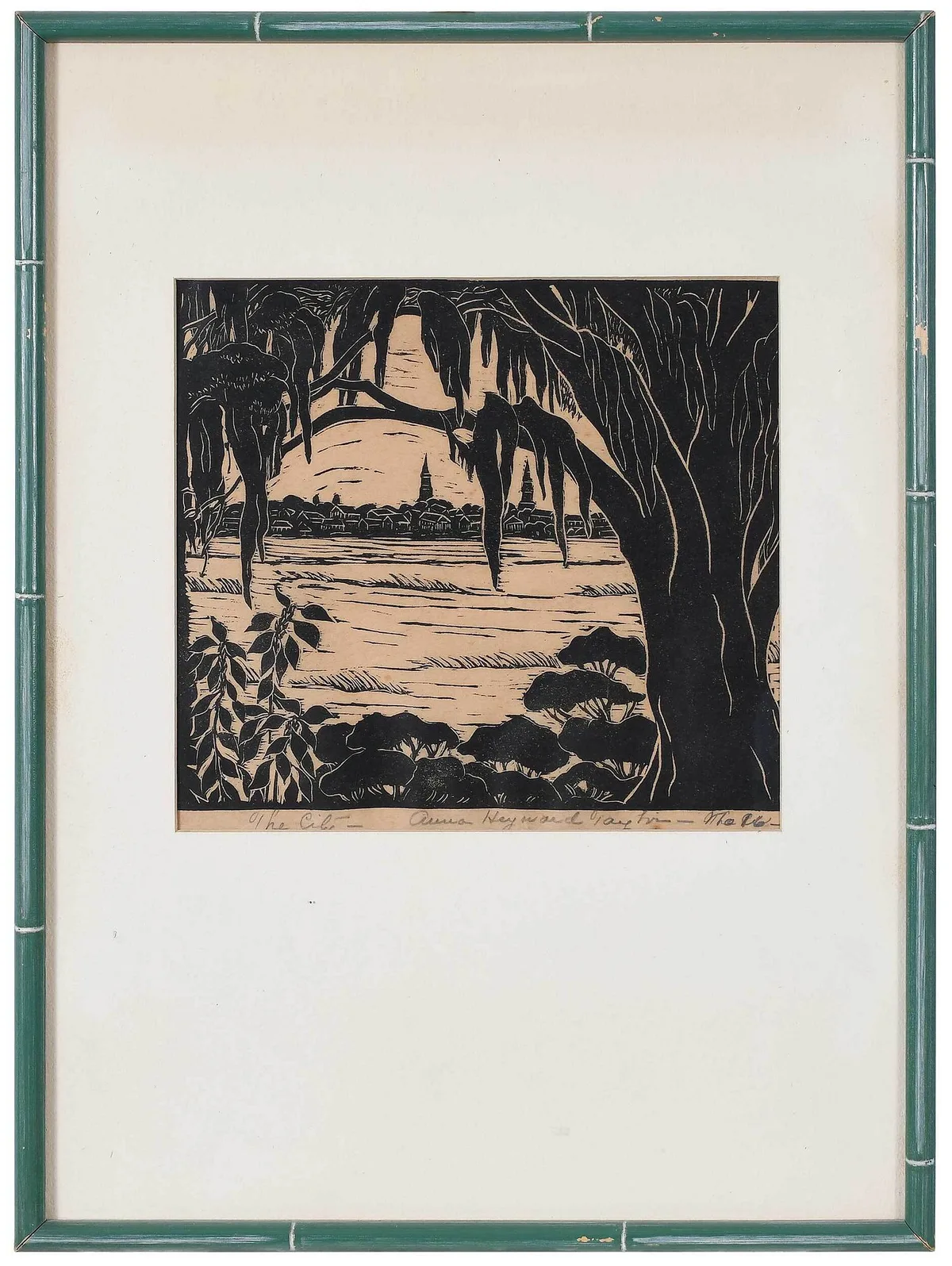 Anna Heyward Taylor, The City (View of Charleston), linoleum-block print on rice paper