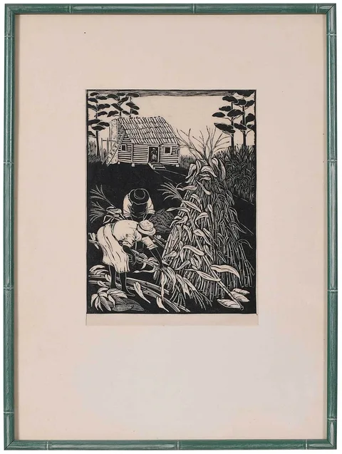 Anna Heyward Taylor, Corn Harvest, linoleum block print on rice paper