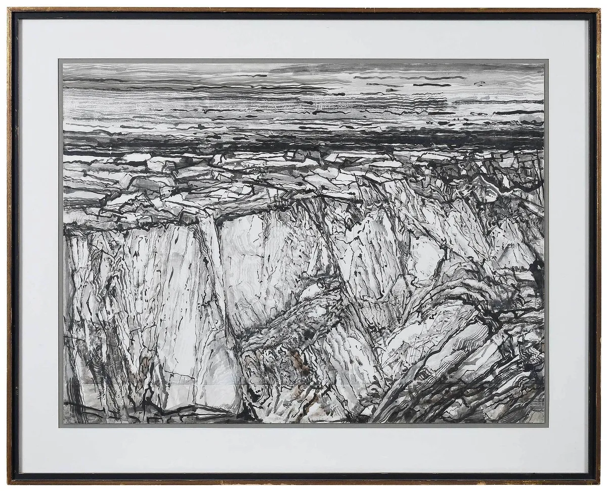 Gunnison Cliff by Lamar Dodd, Chinese ink on rice paper mounted on Crescent board, offered Jul 2022