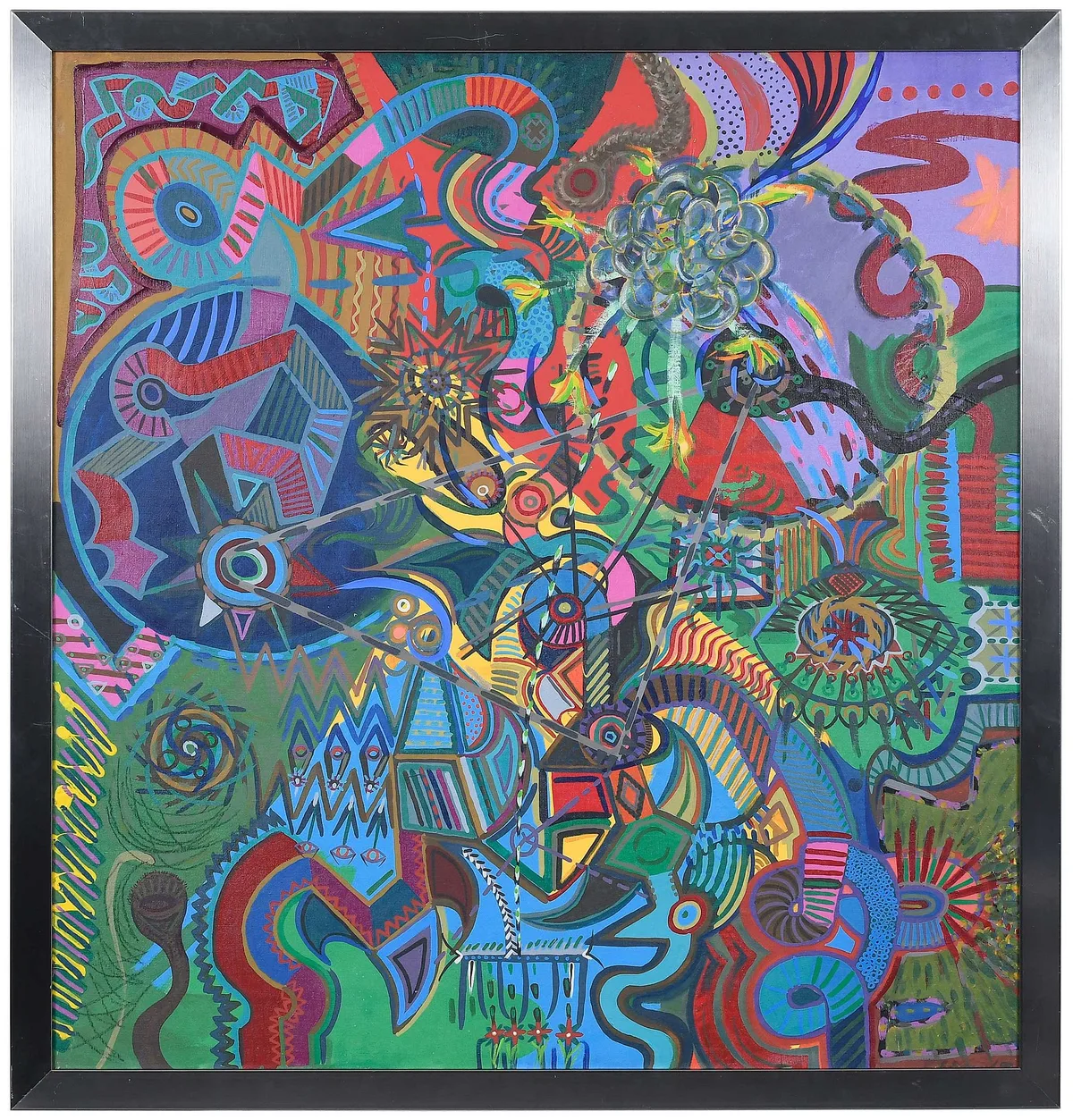 Blue Machine with Wild Flower by Robert Barnard, 1998, acrylic on linen, sold Jul 2022