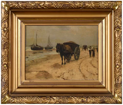 William Henry Howe, Horse Cart on the Beach, circa 1880s, oil on panel