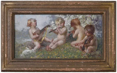Joseph Tomanek, Putti Musicians, oil on canvas