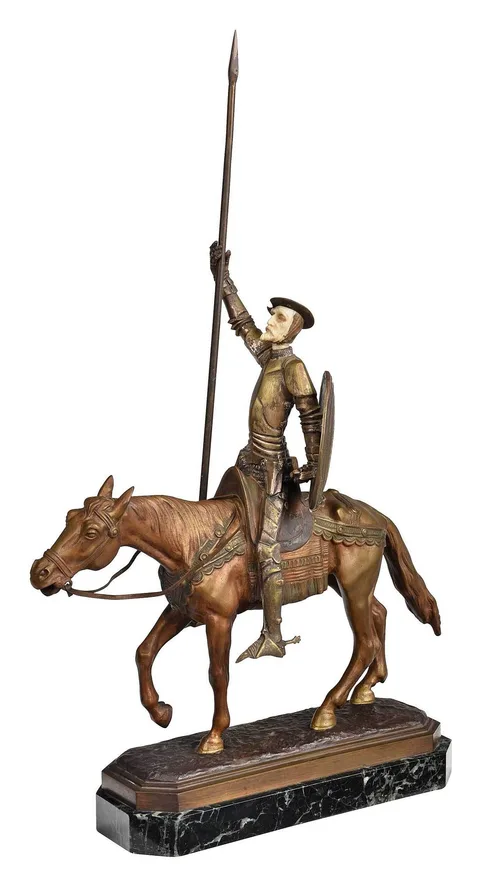 Lucien Alliot, Don Quixotte, No. 51, gilt bronze on marble plinth