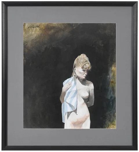 William Wolk, Blue Stripes, mixed media on board