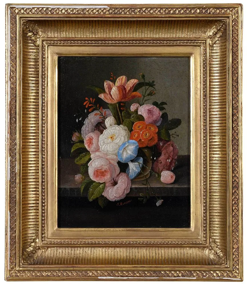 Floral Still Life by Severin Roesen, oil on panel, sold May 2022