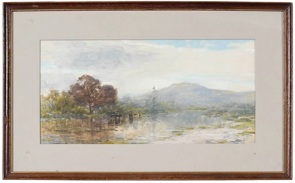 George McCord, Cows Watering, watercolor on paper