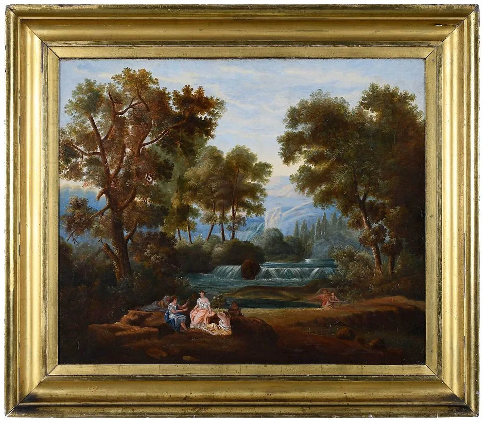 Elysian Fields, Naive Classical Landscape, oil on canvas