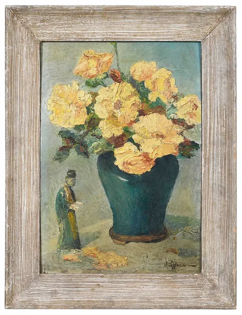 Harry Leslie Hoffman, Still LIfe with Statuette, oil on canvasboard