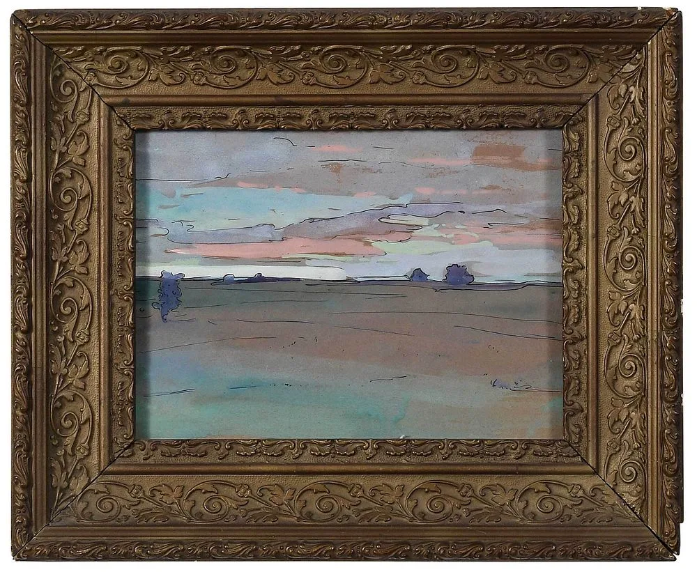 Landscape Study by Jane Peterson, mixed media on buff paper, sold May 2022