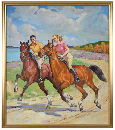 Ellen Barbara Segner, Couple Riding Horses, oil on canvas