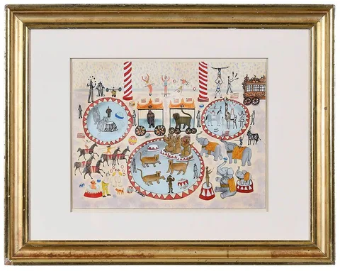 Janet Munro, Circus, mixed media on board