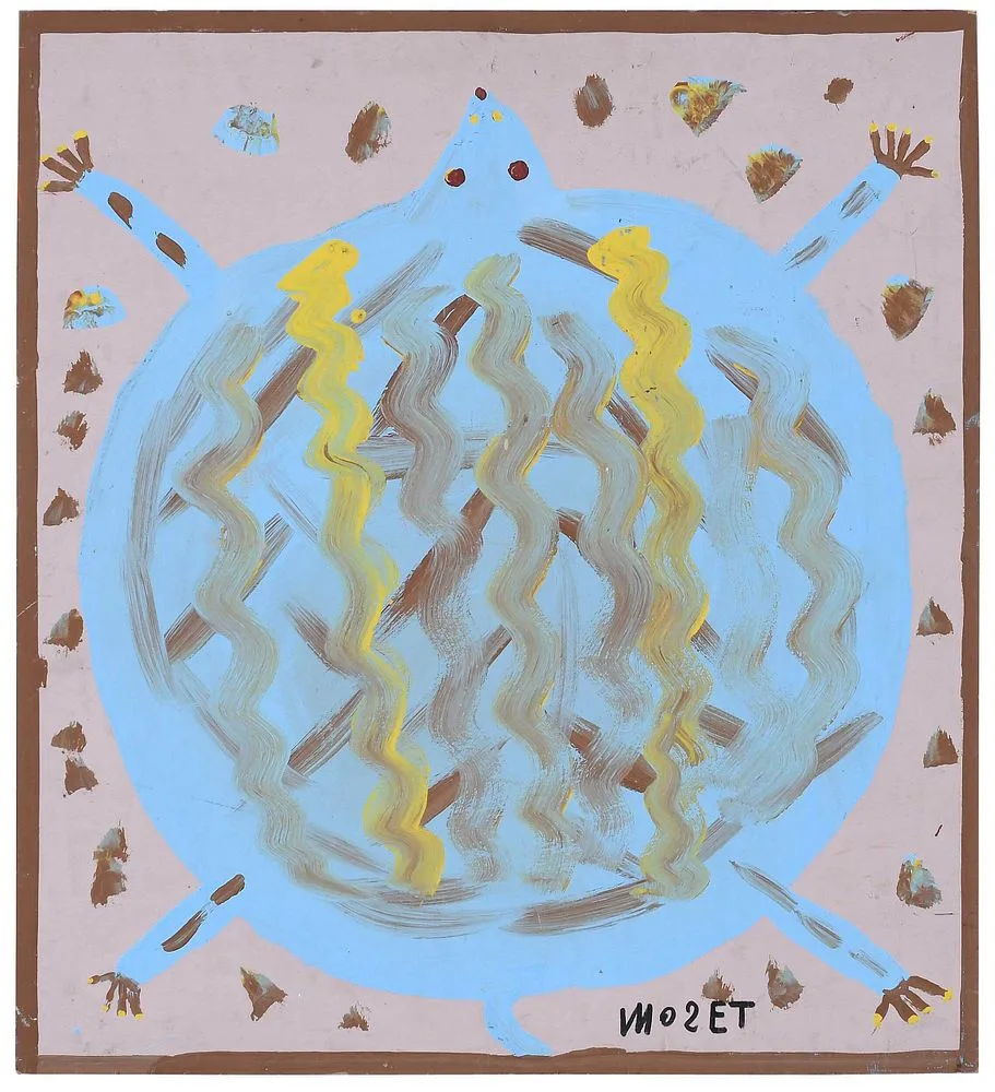 Blue Turtle by Mose Tolliver, paint on board, sold May 2022