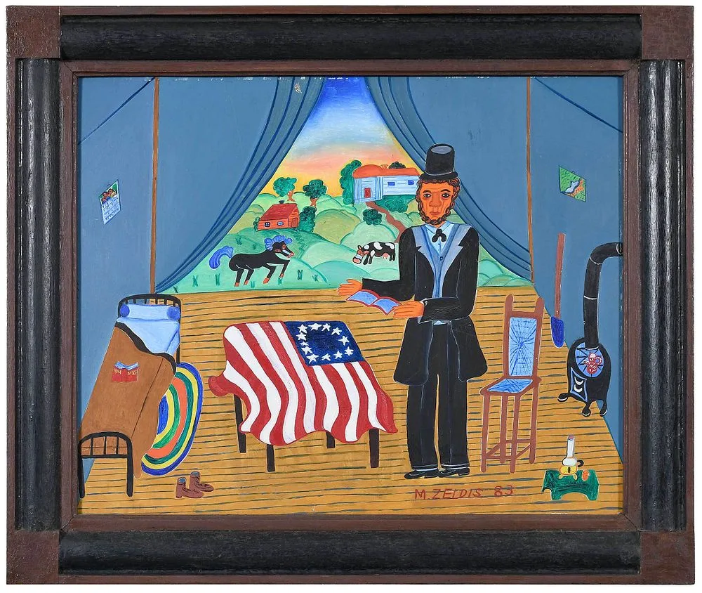 Malcah Zeldis, Lincoln, 1983, acrylic on board