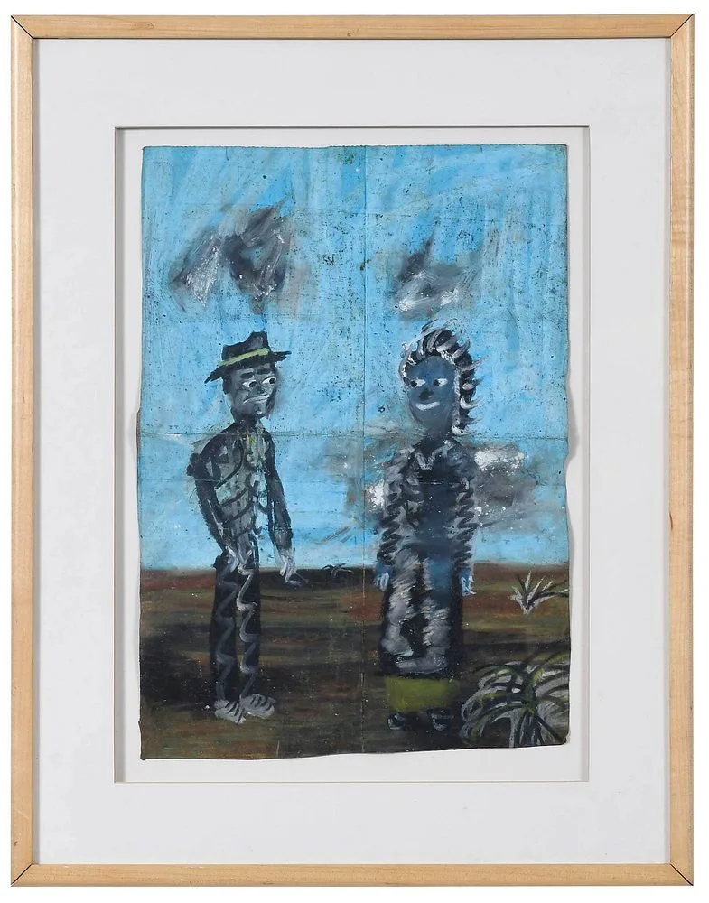 Their last conversation by Reginald Gee, pastel on paper bag, offered May 2022
