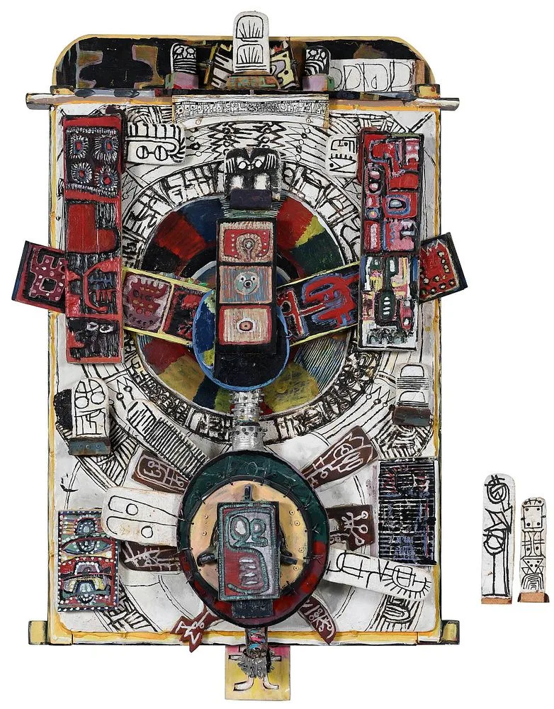 Untitled, three dimensional assemblage by Keith Goodhart, mixed media construction, offered May 2022