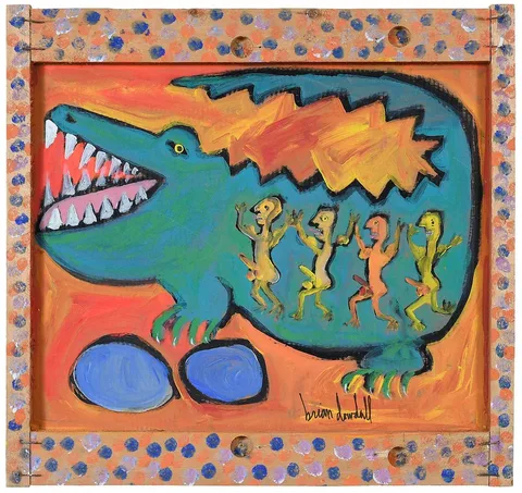 Brian Dowdall, Animal Spirits, acrylic on cardboard with painted frame frame