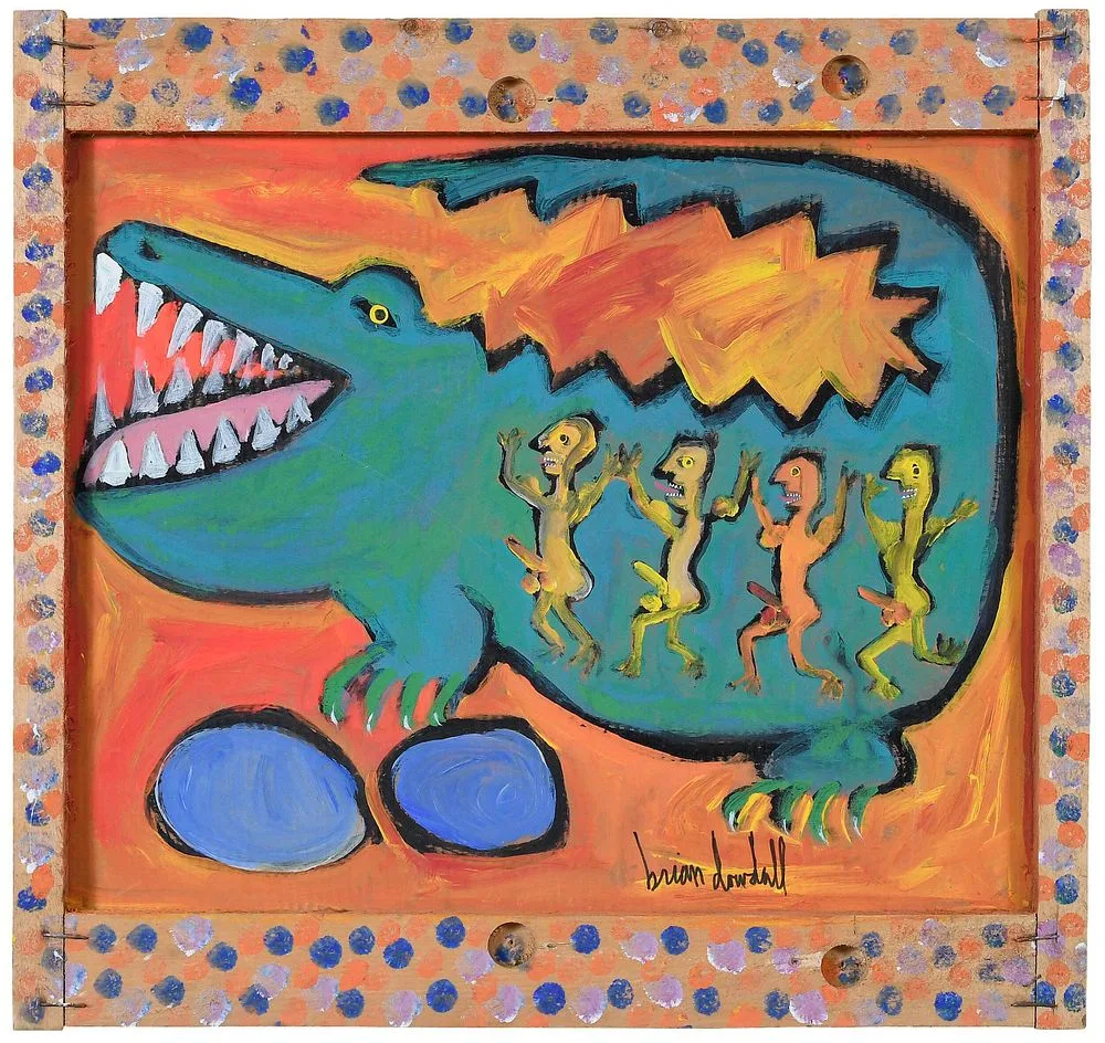 Brian Dowdall, Animal Spirits, acrylic on cardboard with painted frame frame