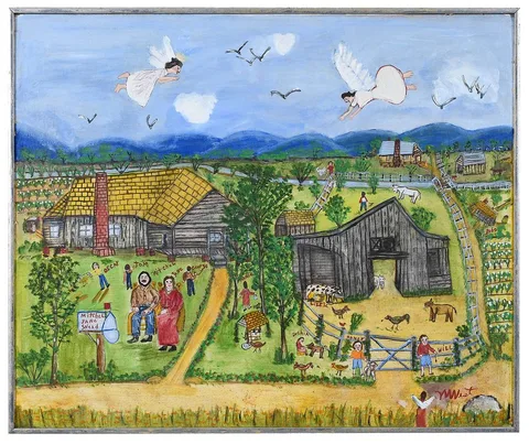 The Home Place by Myrtice Snead West, oil on cardboard, sold May 2022
