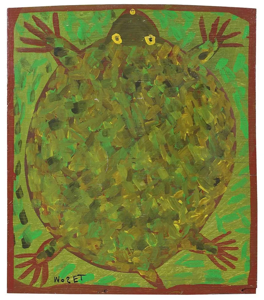Turtle by Mose Tolliver, oil on board, sold May 2022