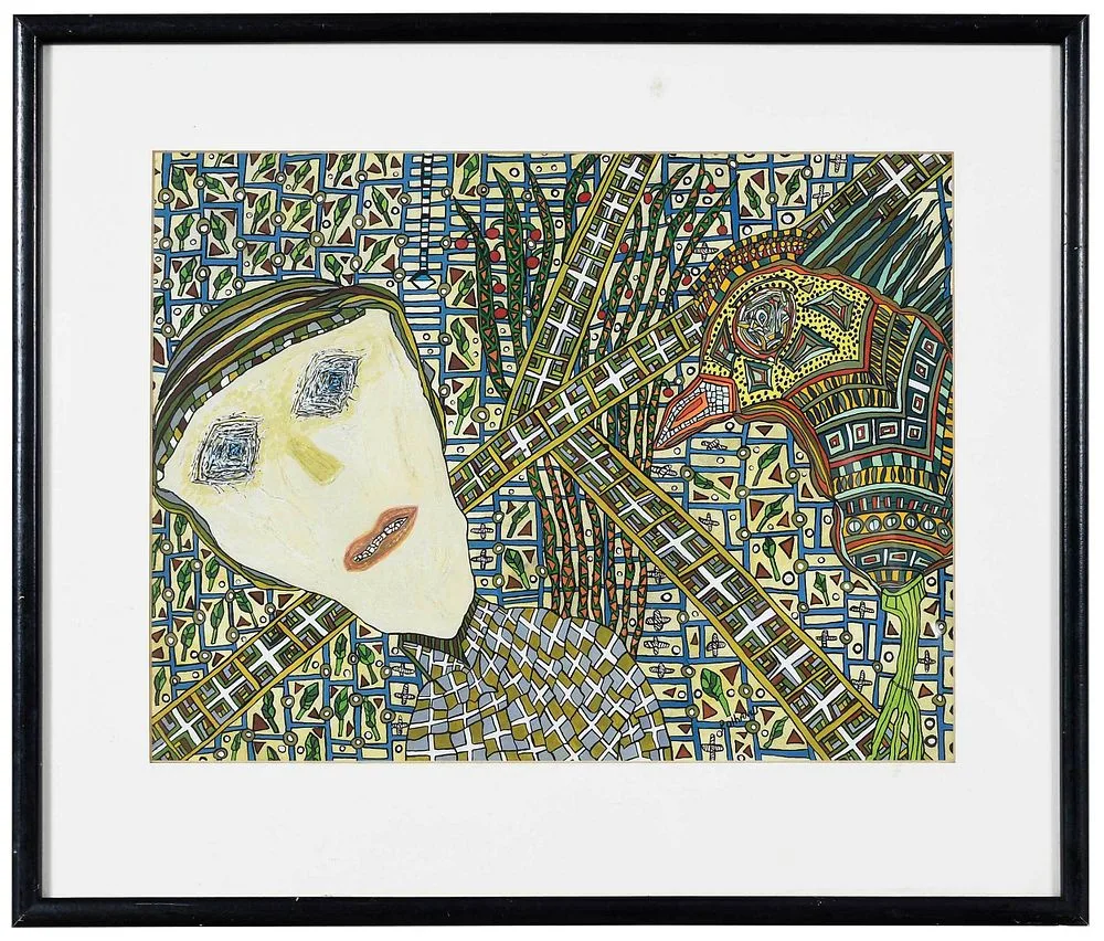 Melissa Polhamus, Woman with Bird, mixed media on paper