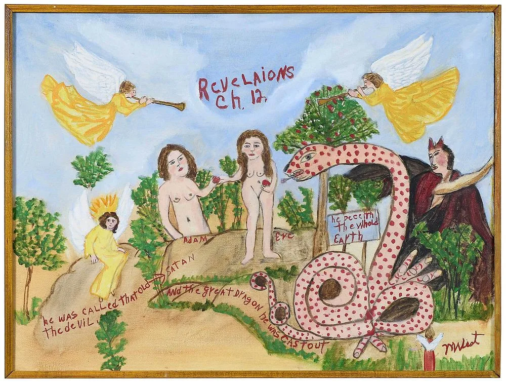 Adam and Eve by Myrtice Snead West, oil on canvas, sold May 2022