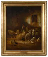 Charles Jacque, Peasant Woman Feeding Sheep