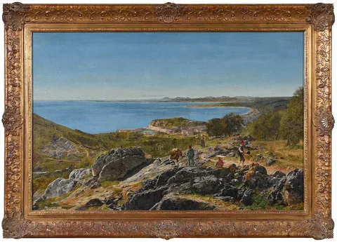 John Mulcaster Carrick, Mediterranean Coastal Scene With Figures, 1859, oil on canvas