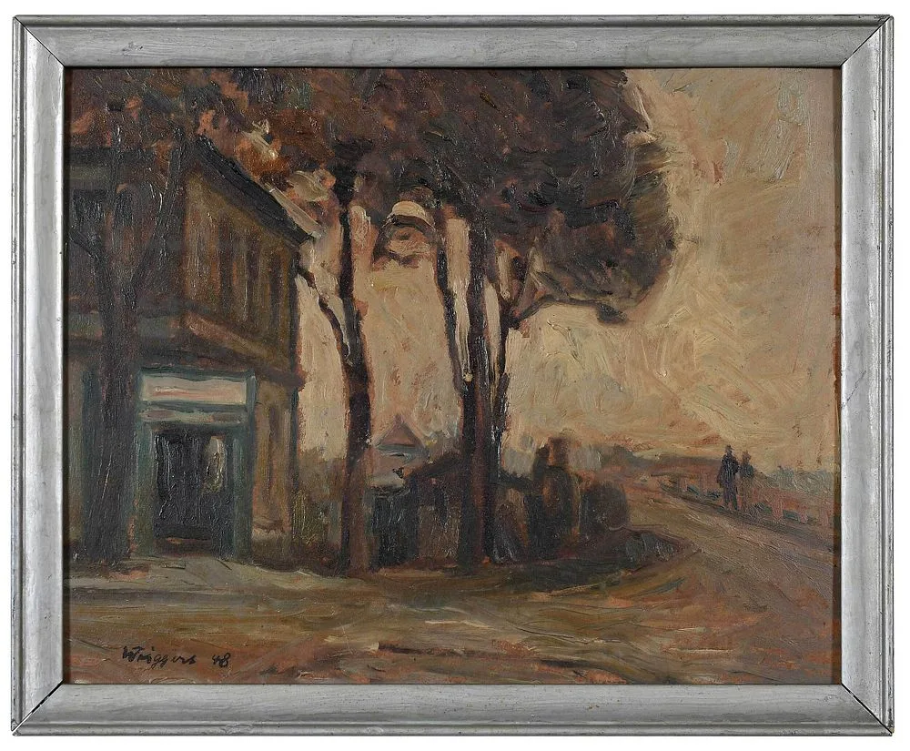 Adolph Henry Wriggers, Village Scene, oil on board