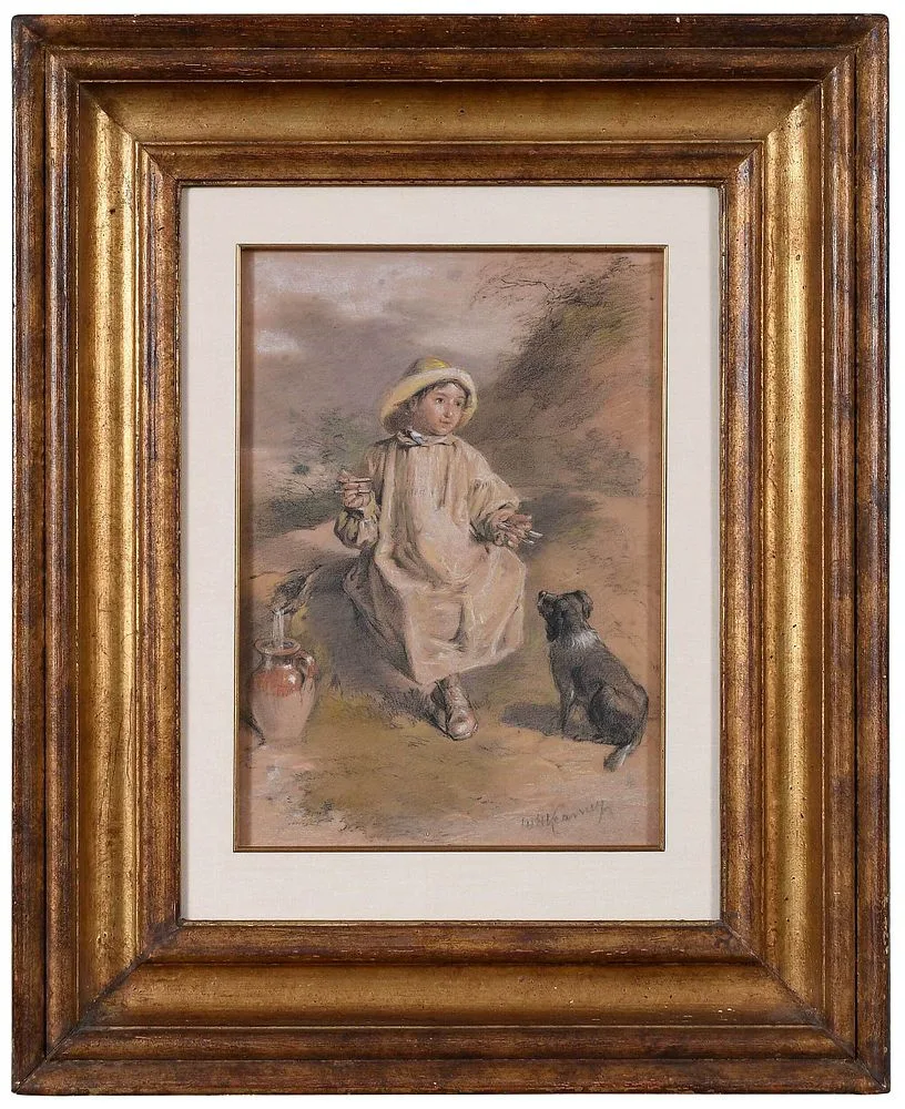 William Henry Kearney, Boy with Dog, pastel on paper
