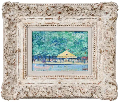 John Morris, Parisian Park, oil on Masonite