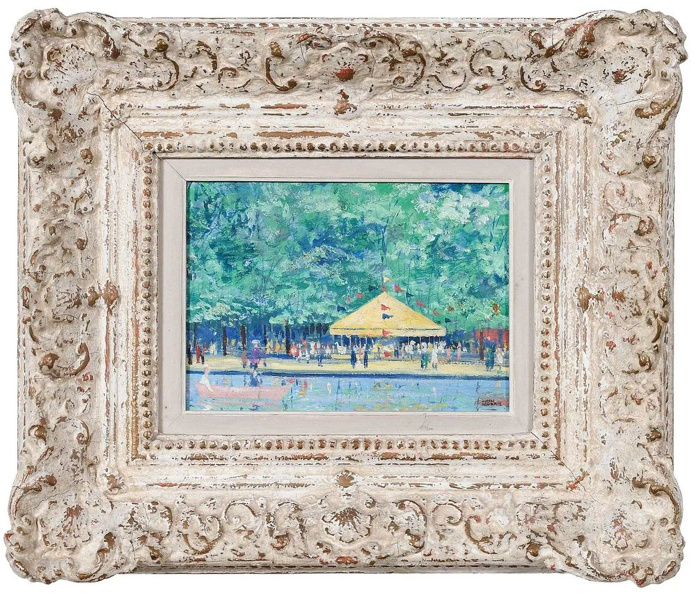 John Morris, Parisian Park, oil on Masonite