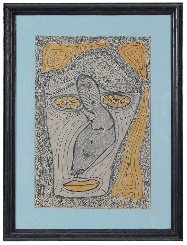 Jerry Coker, Face, ink and pencil on paper