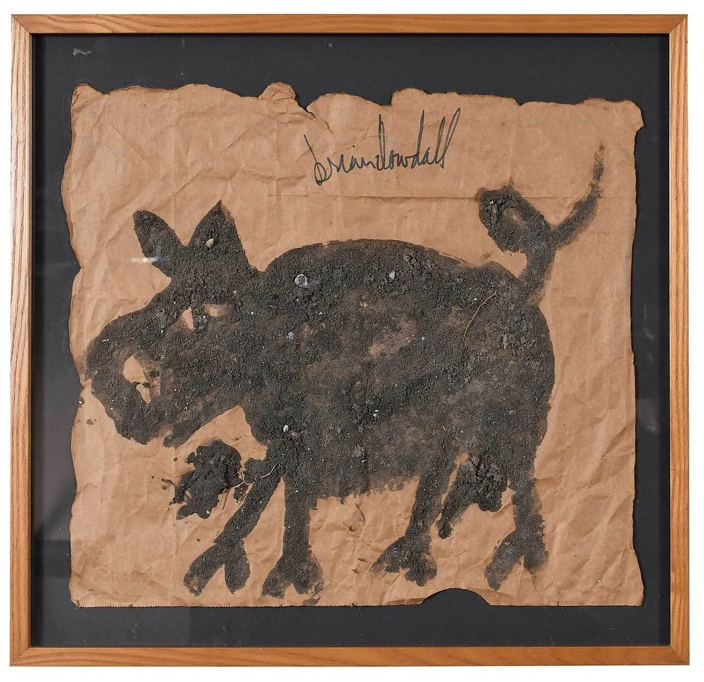 Brian Dowdall, Pig, mixed media on paper bag