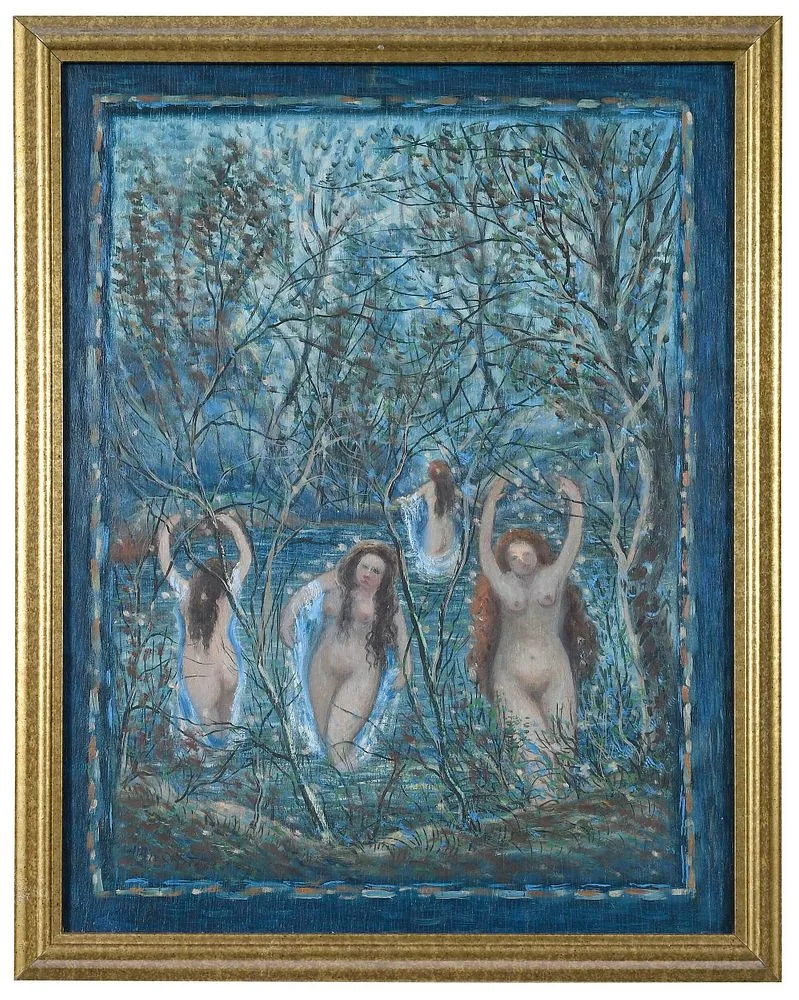 Paul E. Lancaster, Women bathing, oil on panel